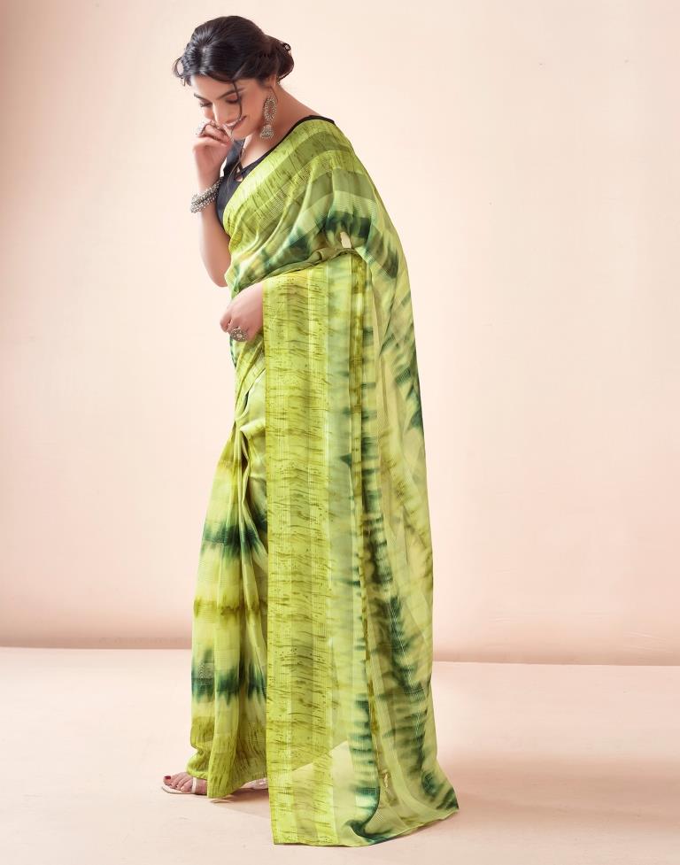 Green Georgette Printed Ready to Wear Saree