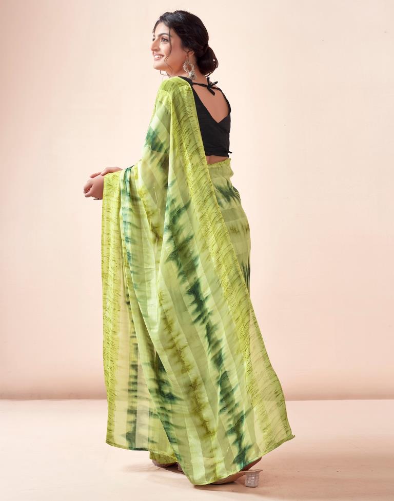 Green Georgette Printed Ready to Wear Saree