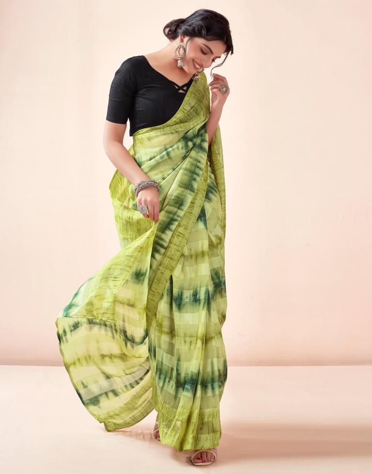 Green Georgette Printed Ready to Wear Saree