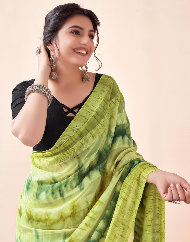 Green Georgette Printed Ready to Wear Saree