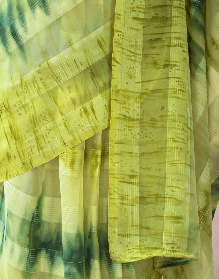 Green Georgette Printed Ready to Wear Saree