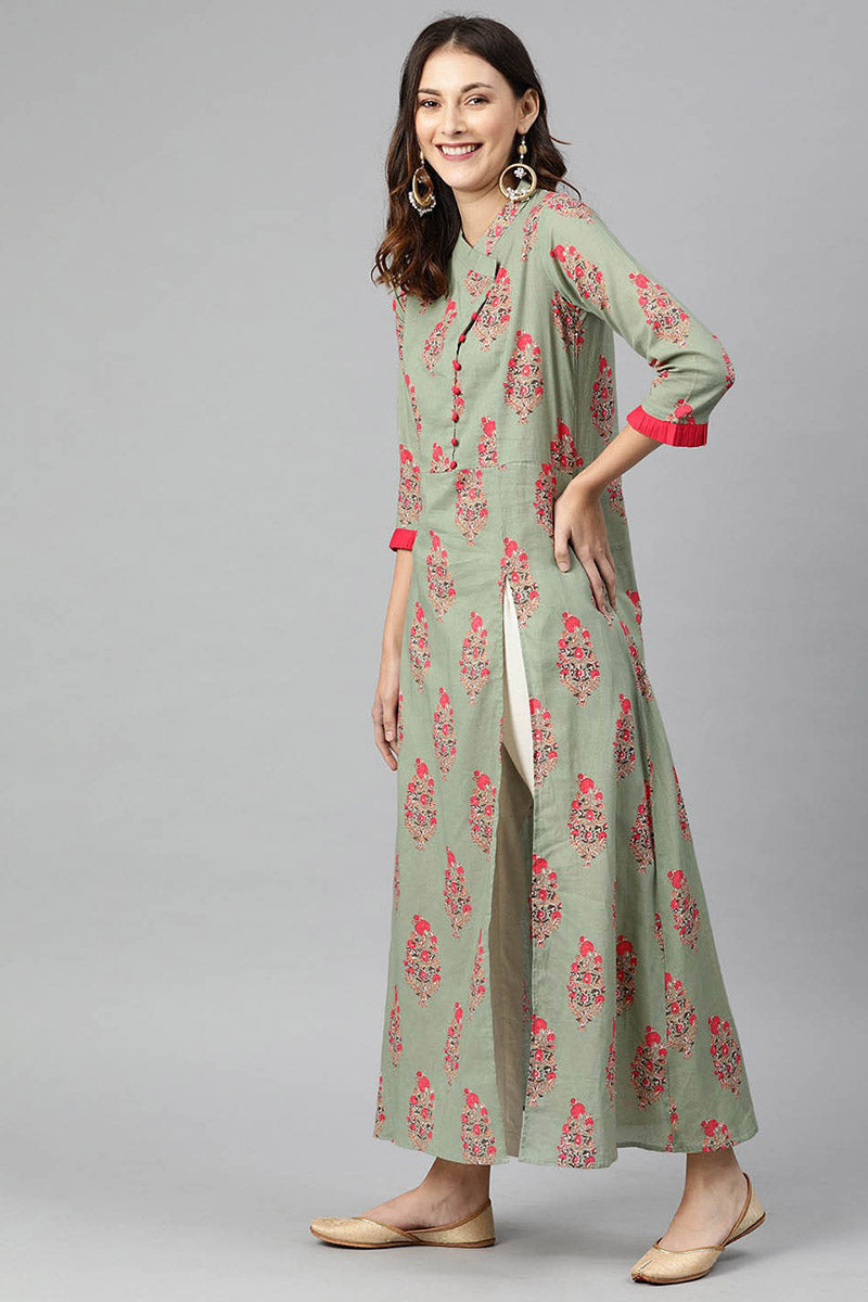 Green And Red Printed A Line Kurta VCK1804E