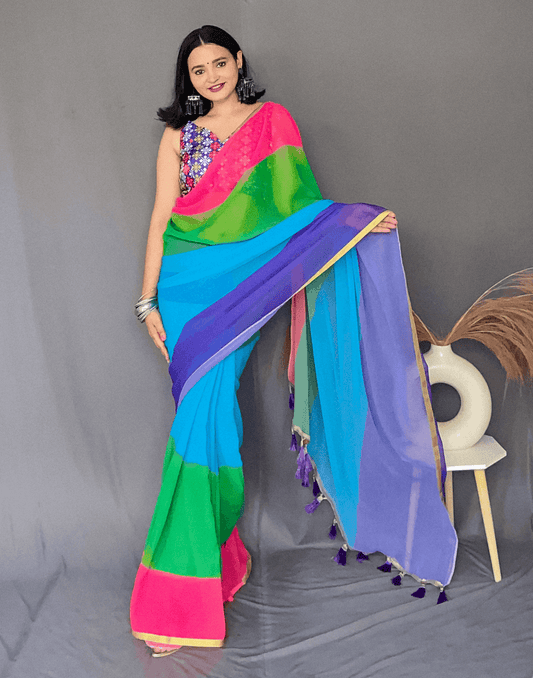 Alia Bhatt's Soft Georgette Multicoloured Saree With Tassel