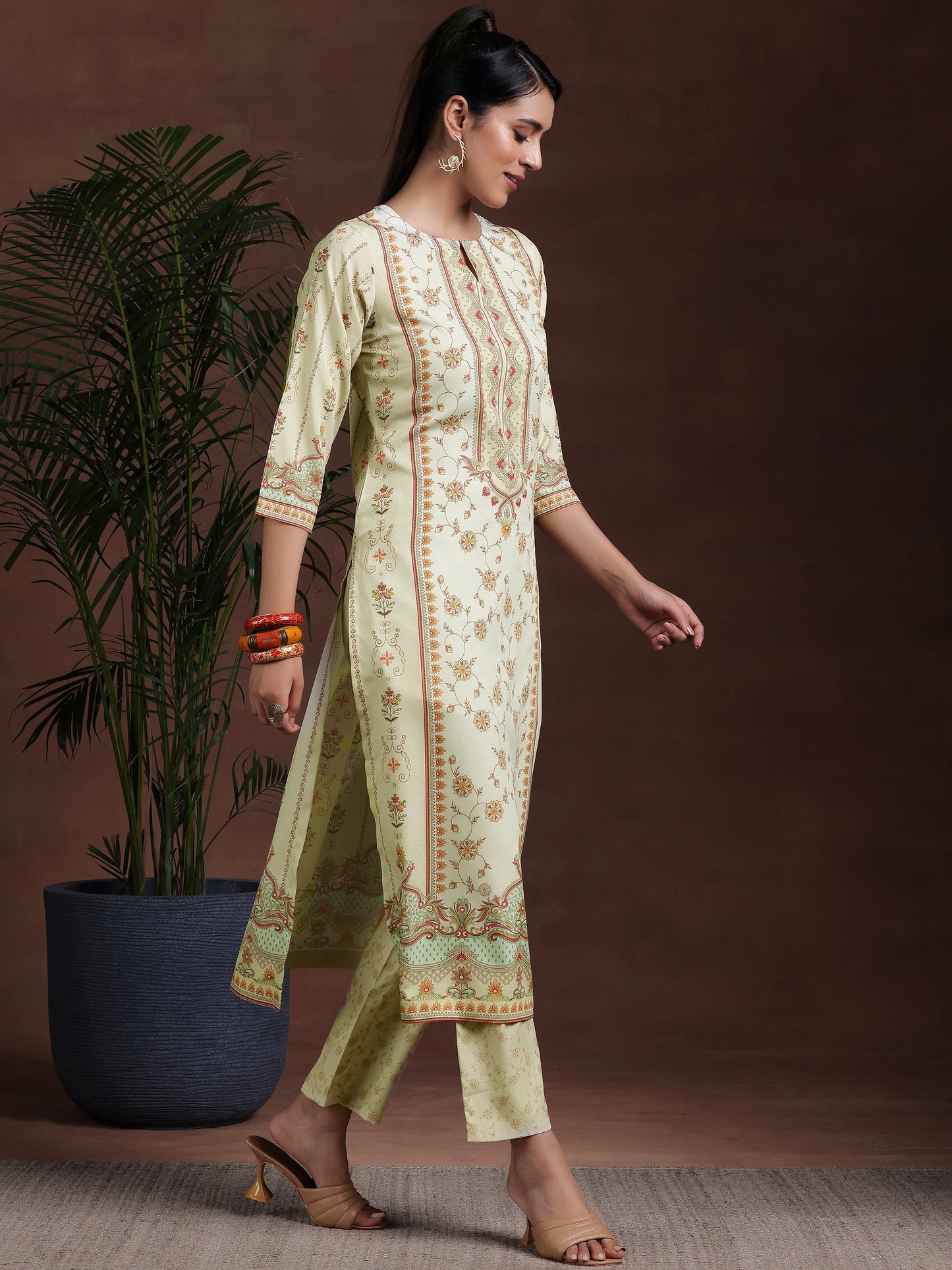 Off White Printed Poly Crepe Straight Suit With Dupatta