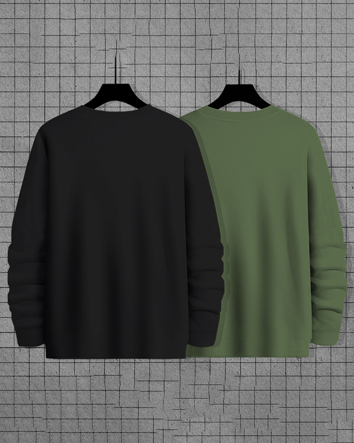 (Pack of 2) Men Full Sleeve Marshmellow Printed T-shirts Combo | Black | Olivegreen