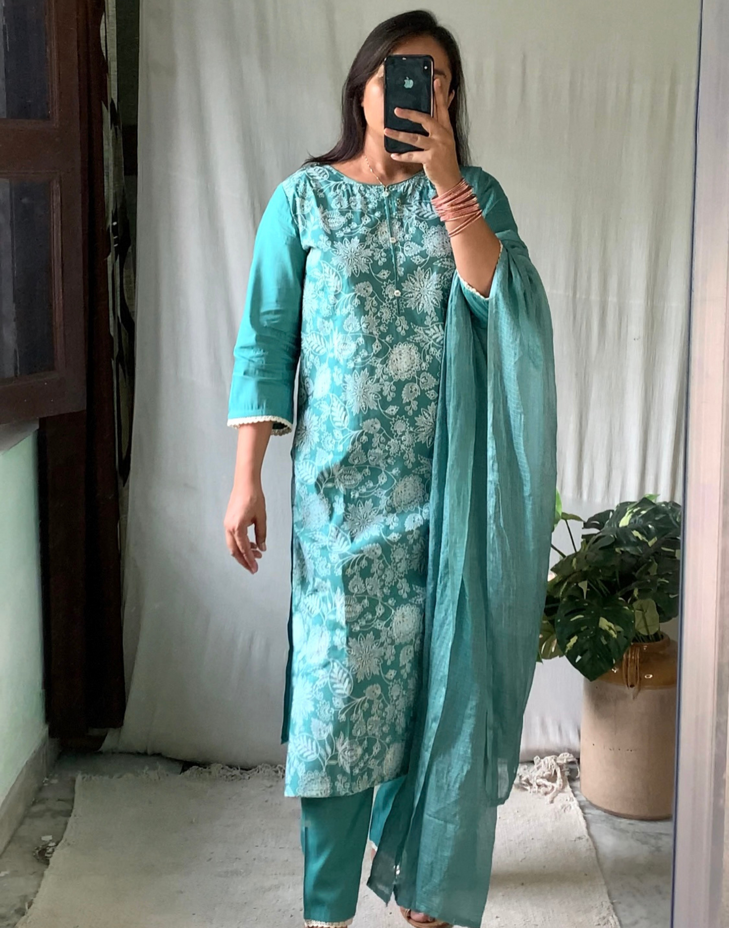 Green Kurti With Pant And Dupatta