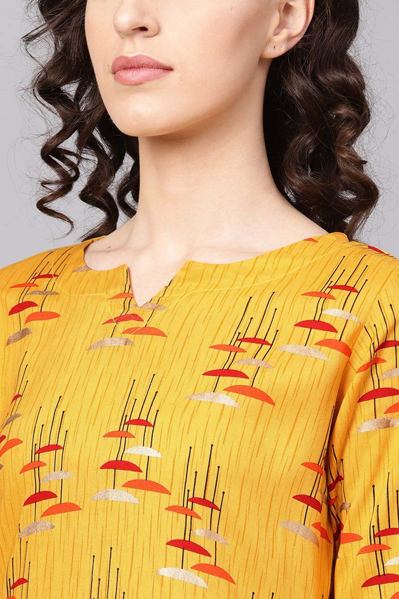 Beautiful Printed Mustard Color Cotton Fabric Kurti VCK1103