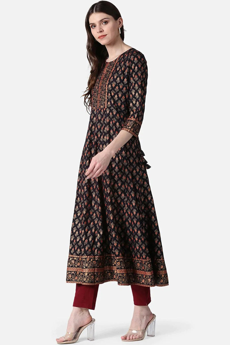 Black Cotton Anarkali Kurta VCK8158