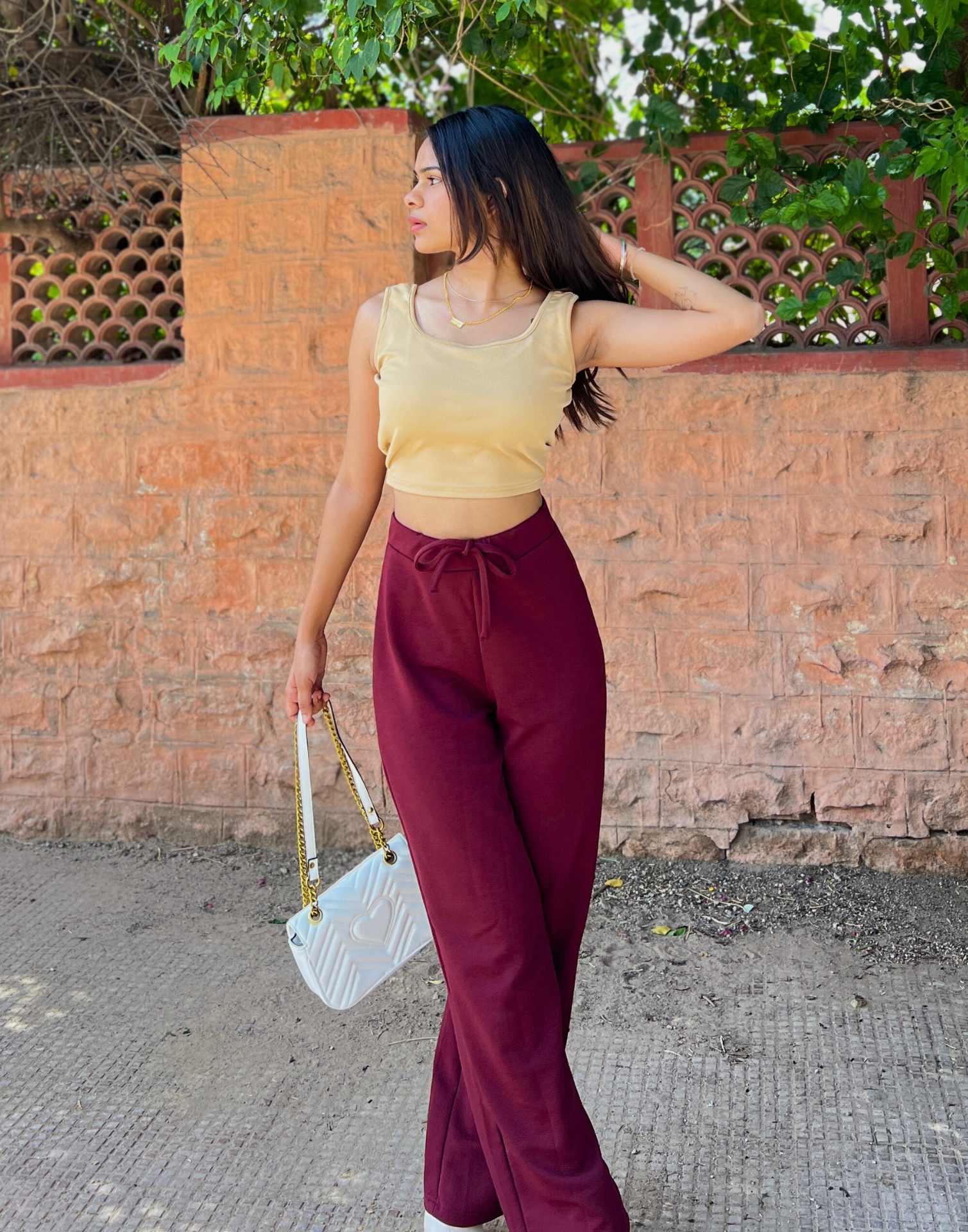 Maroon knotted Straight Fit Trouser