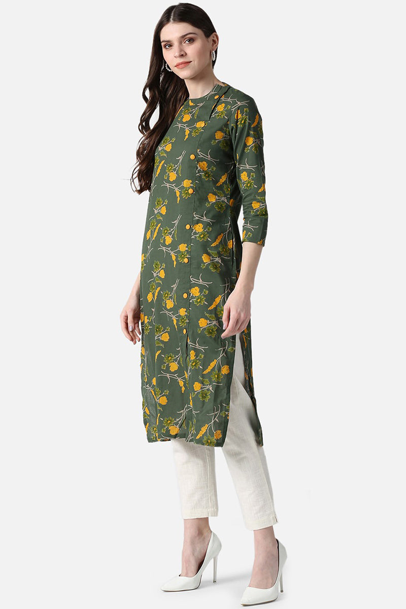 Olive Color Printed Fancy Daily Wear Kurti VCK1545