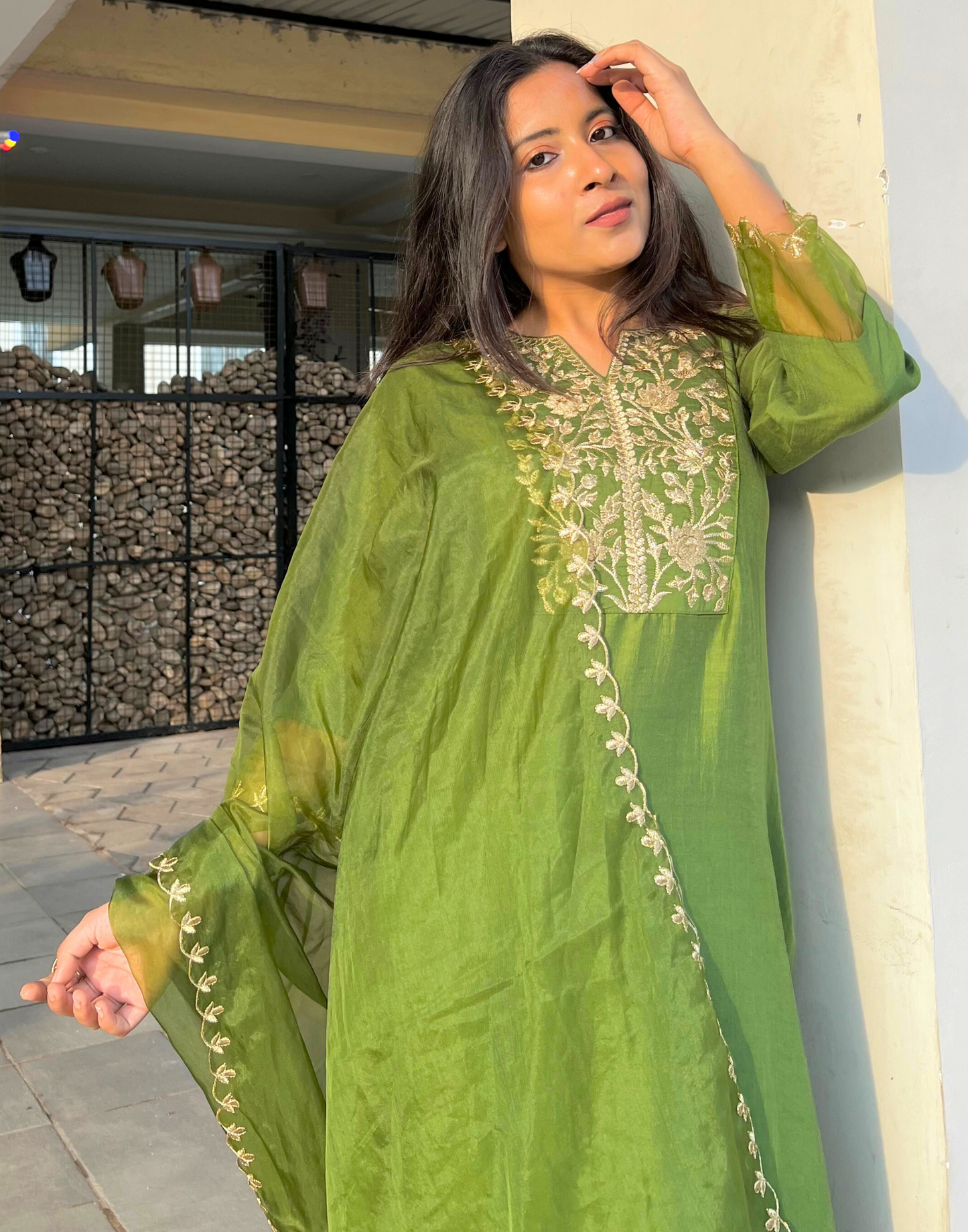 Green Kurti With Pant And Dupatta