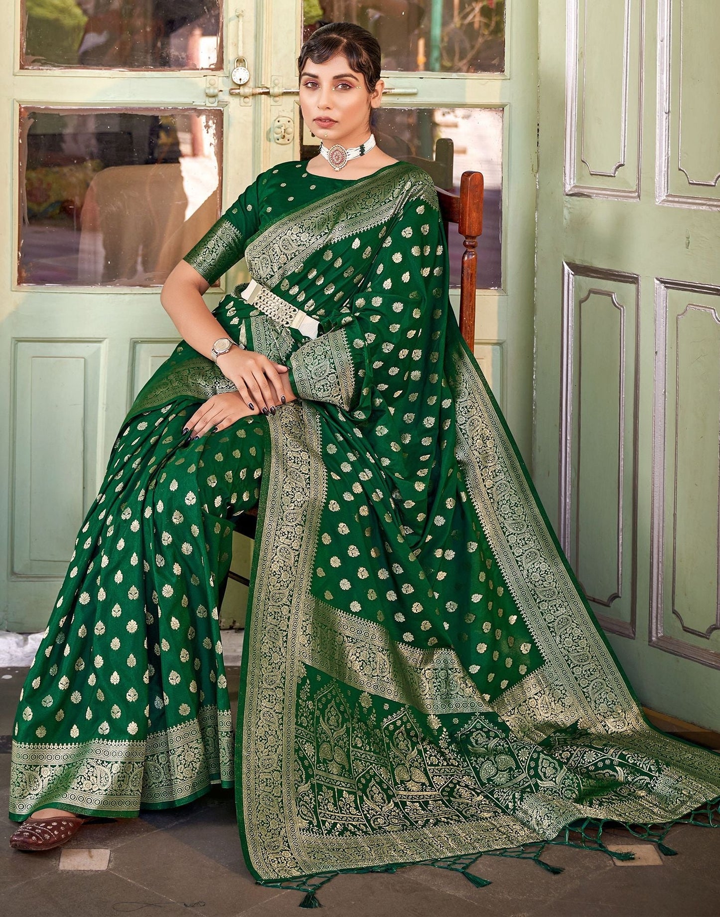 Green Banarasi Saree