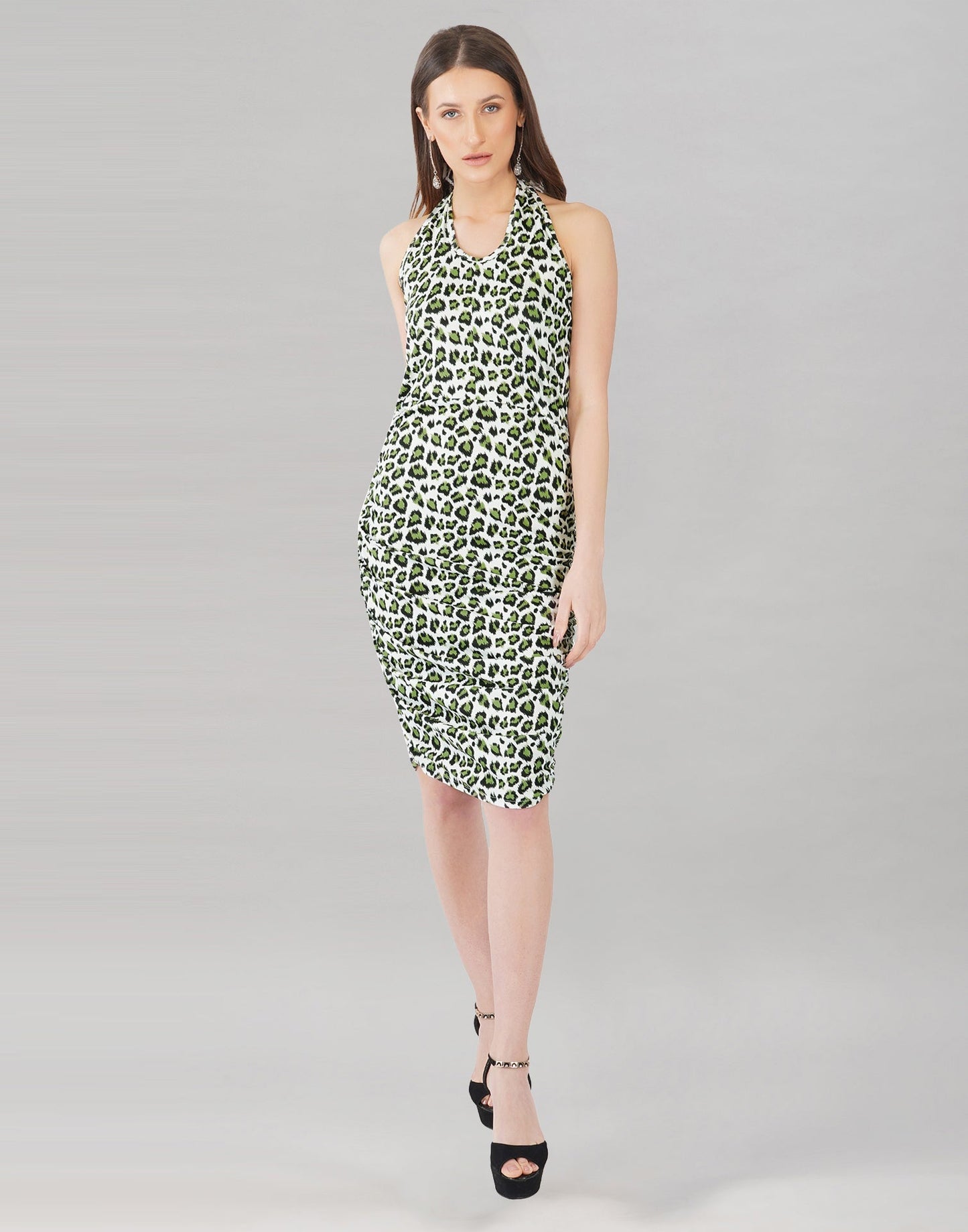 Green and White Printed Bodycon