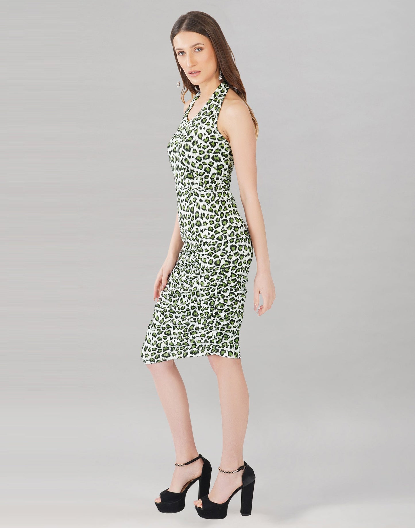 Green and White Printed Bodycon