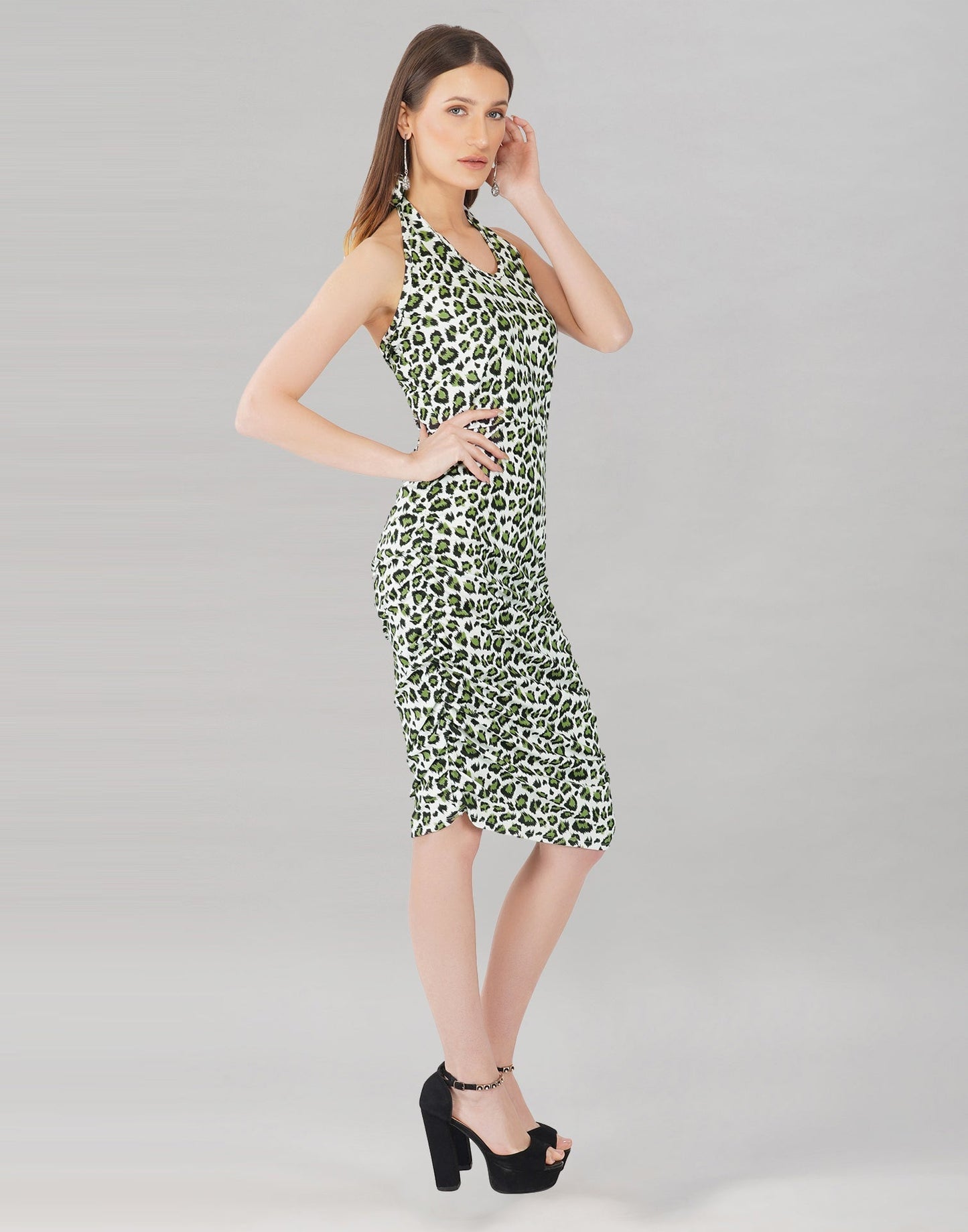 Green and White Printed Bodycon