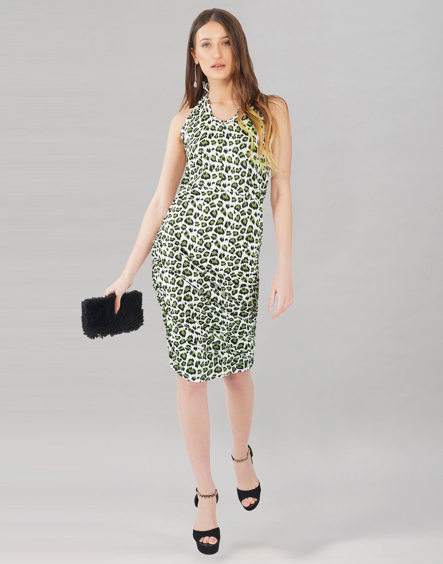 Green and White Printed Bodycon