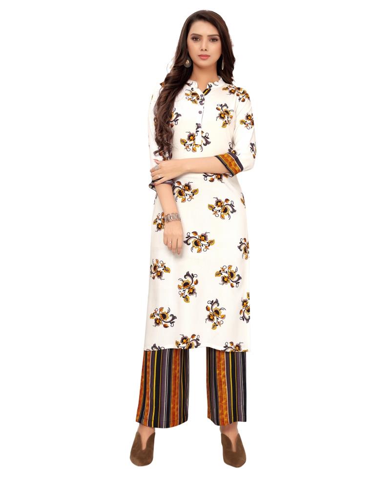 Off White Printed Rayon Kurti