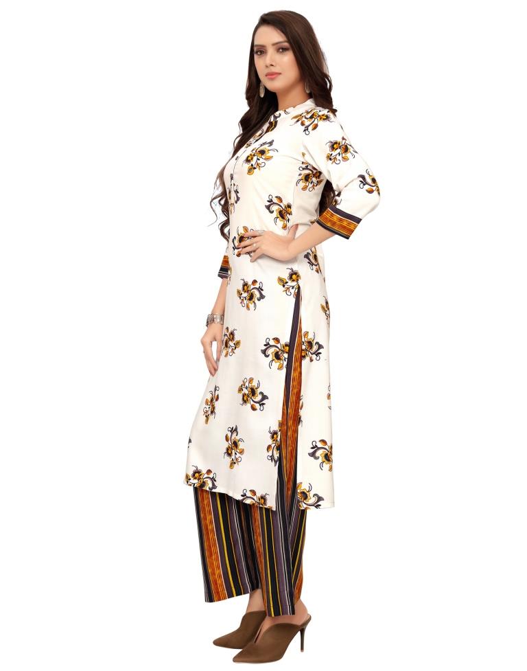 Off White Printed Rayon Kurti