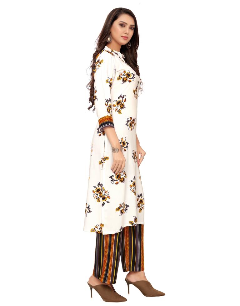 Off White Printed Rayon Kurti