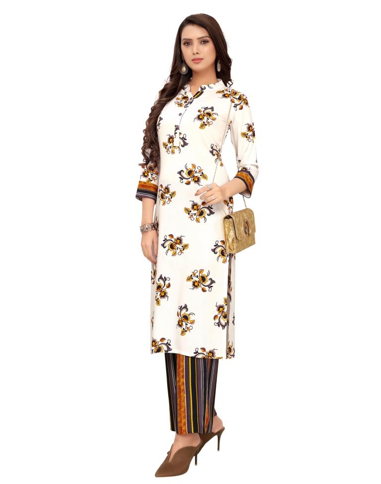 Off White Printed Rayon Kurti