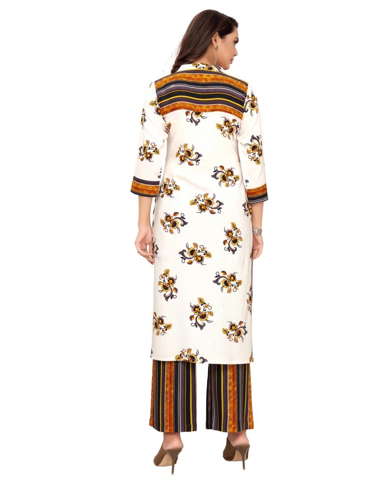 Off White Printed Rayon Kurti