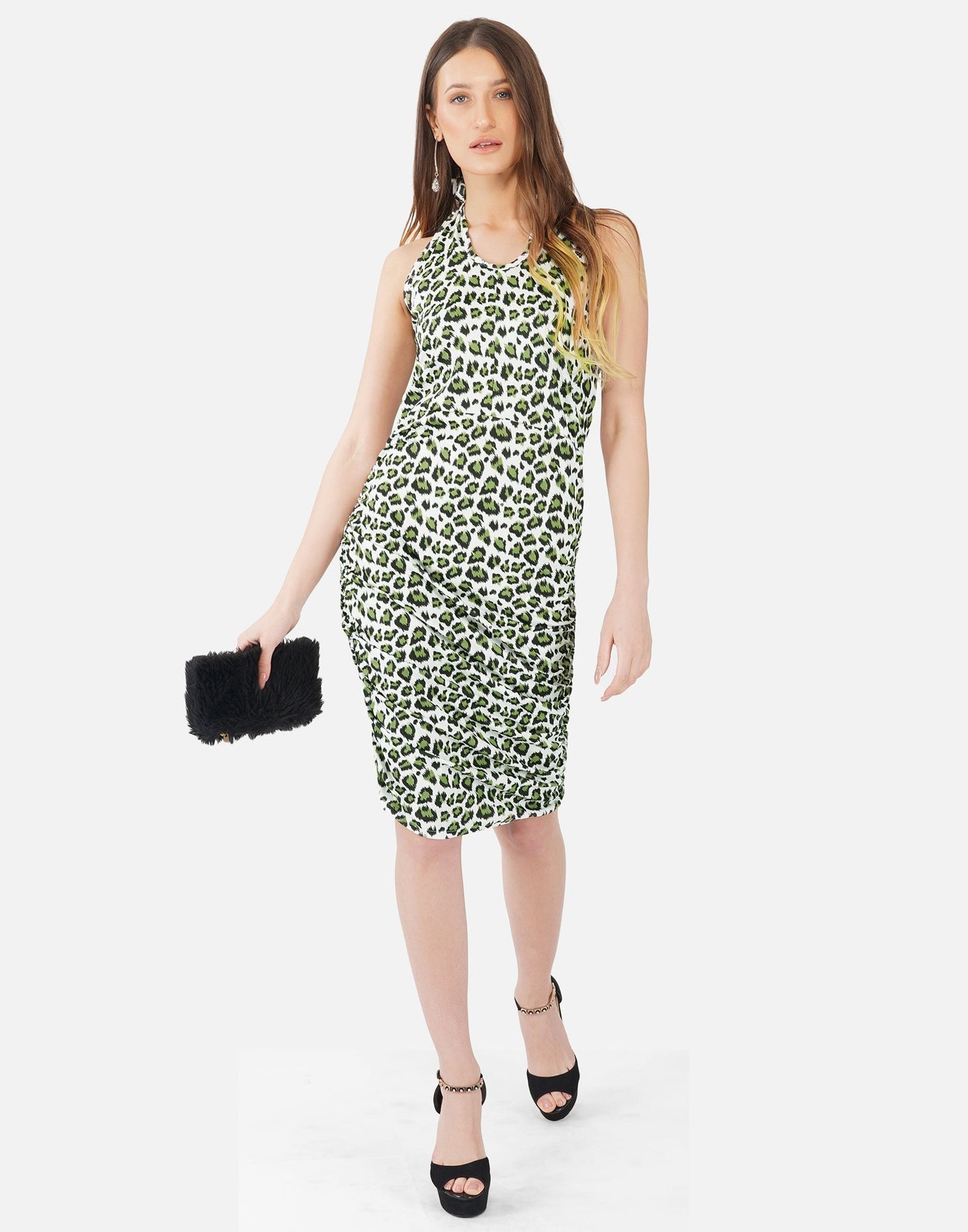 Green and White Printed Bodycon