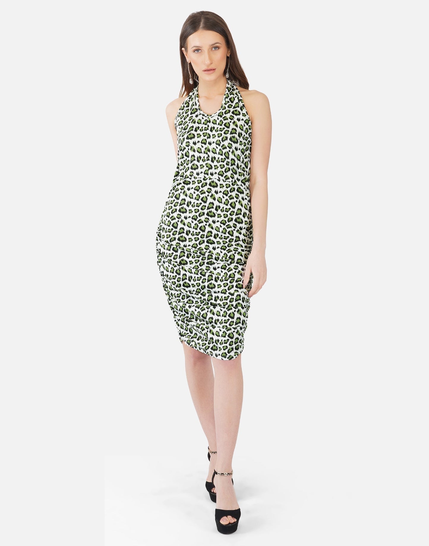 Green and White Printed Bodycon