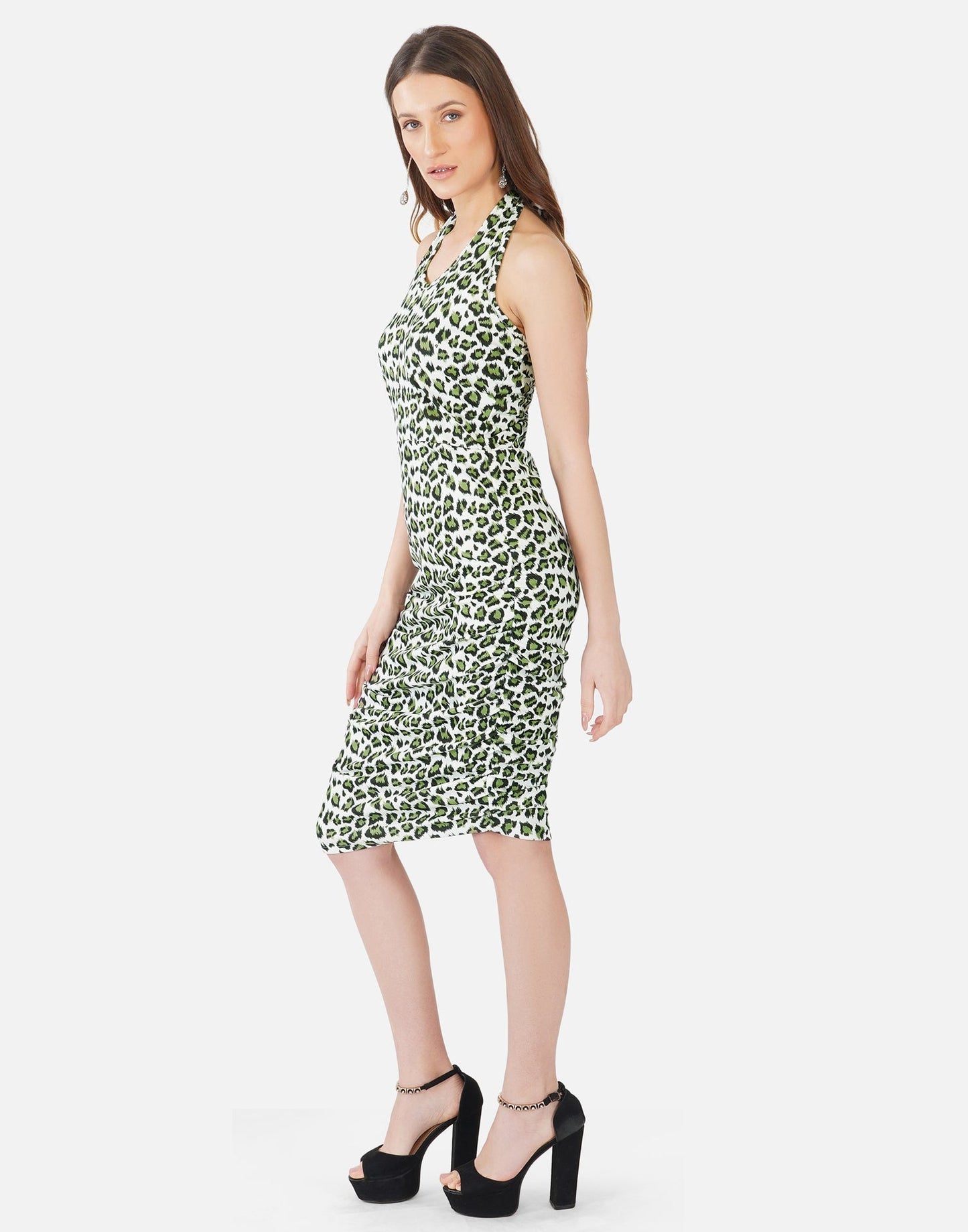 Green and White Printed Bodycon