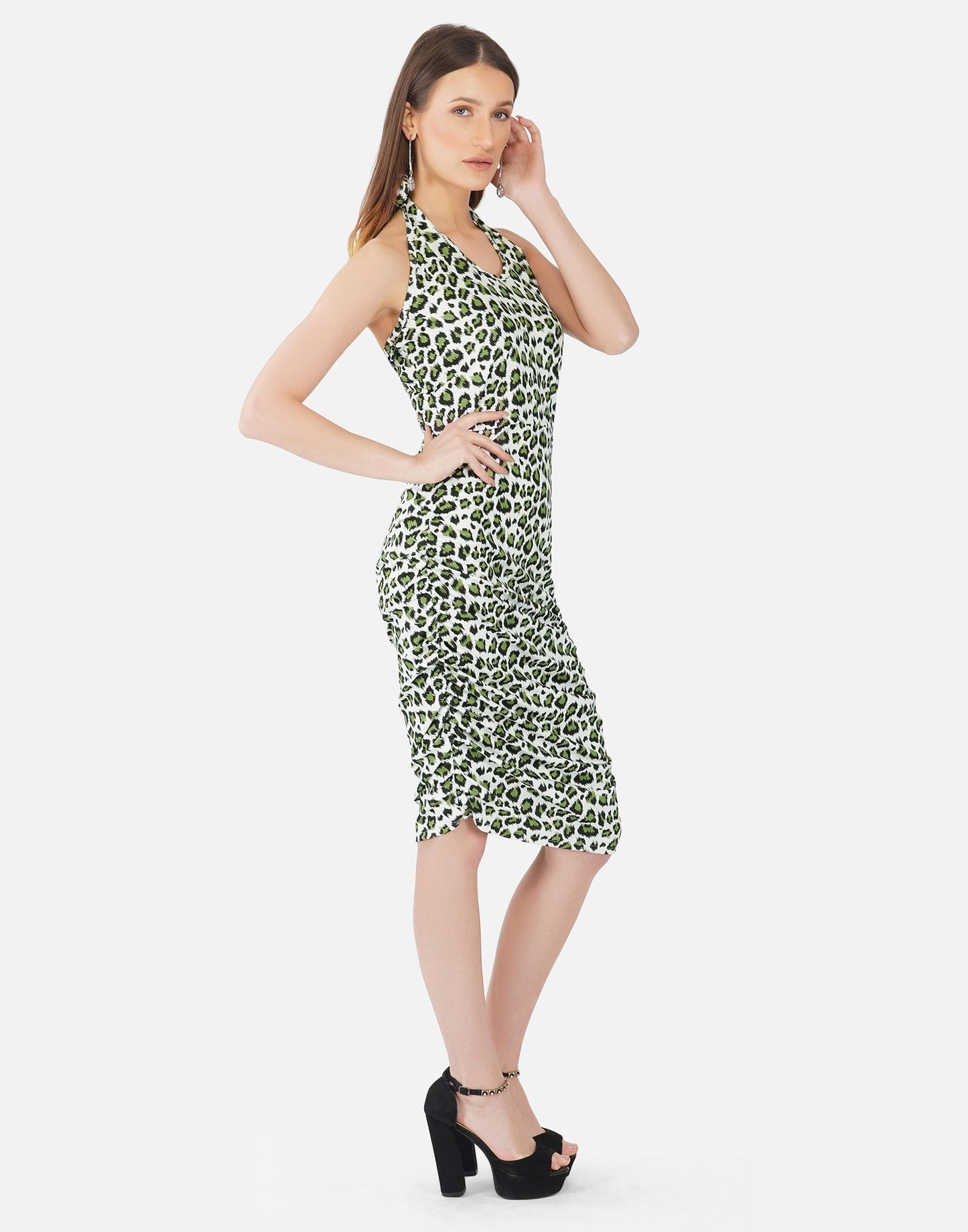 Green and White Printed Bodycon