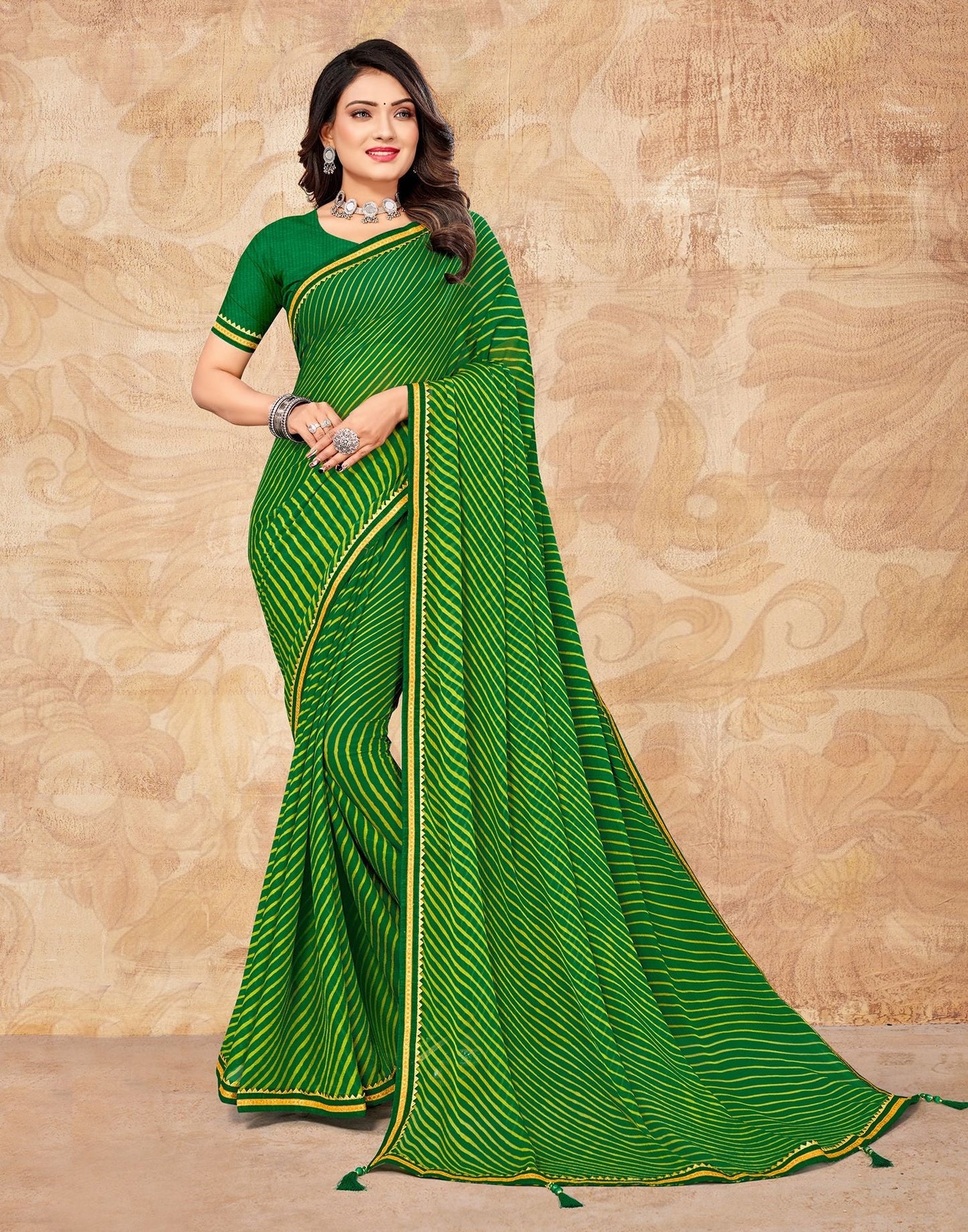 Green Chiffon Printed Saree