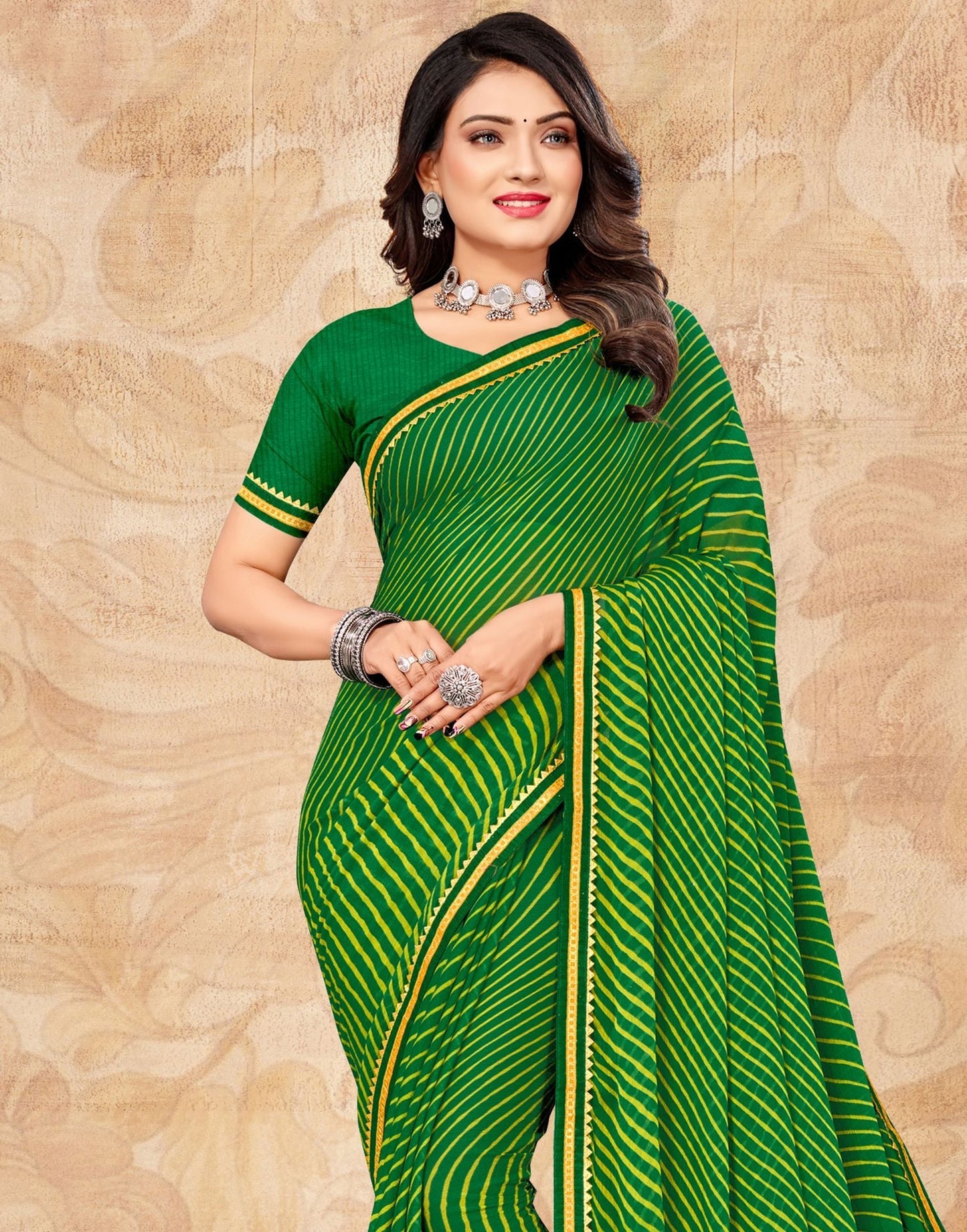 Green Chiffon Printed Saree