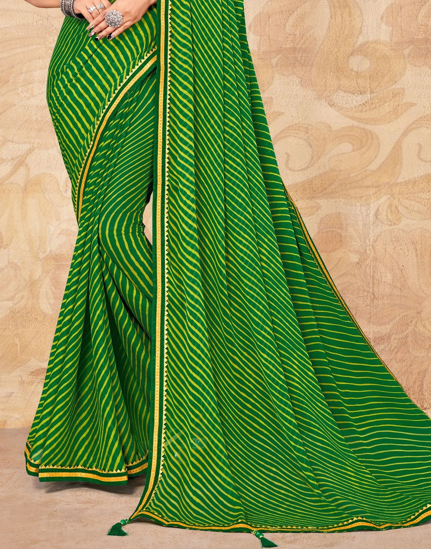 Green Chiffon Printed Saree