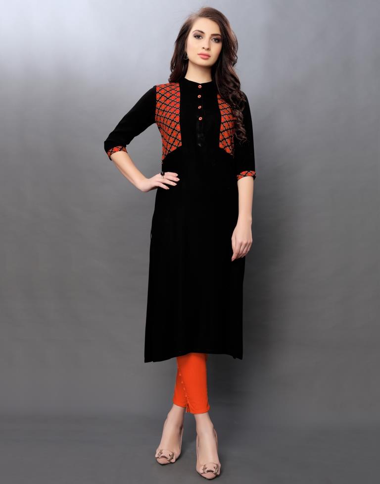 Black Coloured Printed Rayon Kurti