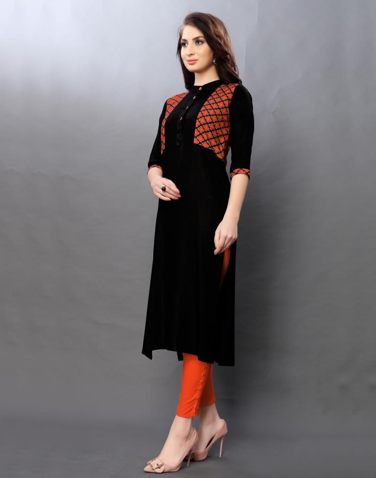 Black Coloured Printed Rayon Kurti