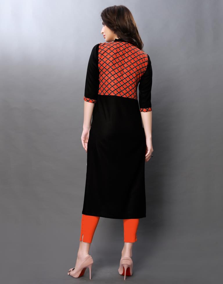 Black Coloured Printed Rayon Kurti