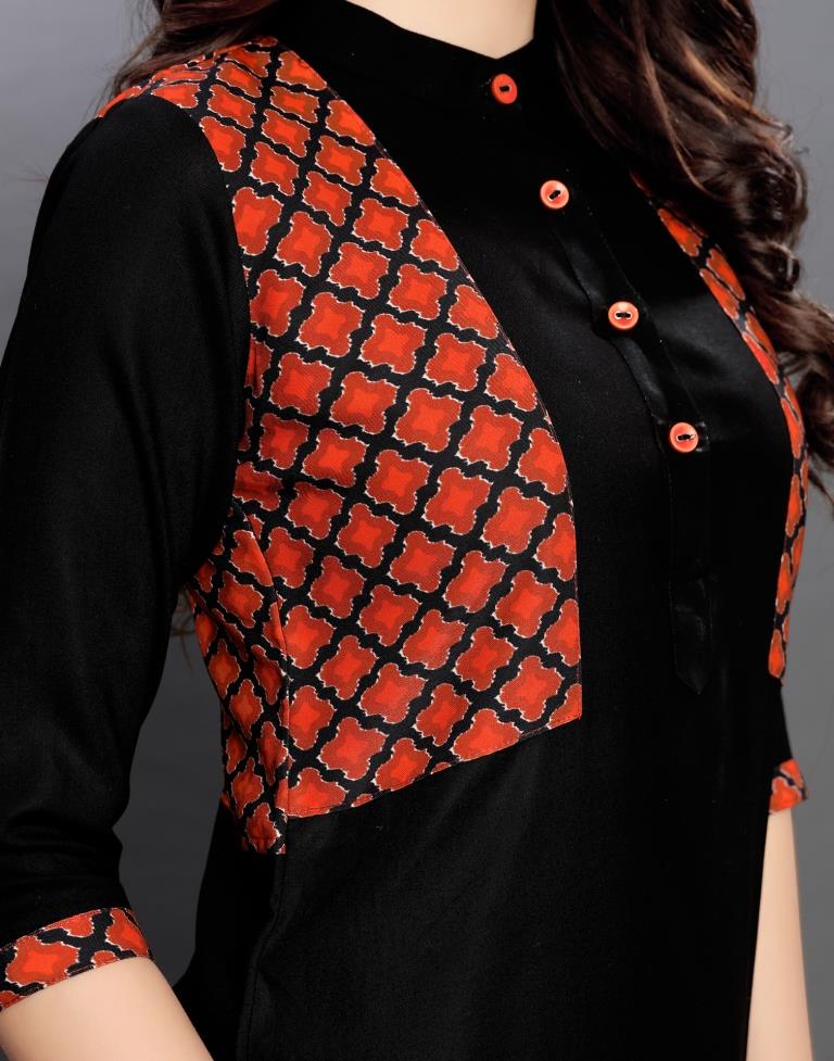 Black Coloured Printed Rayon Kurti