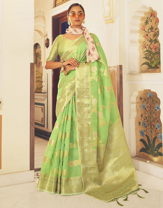 Parrot Green Banarasi Saree