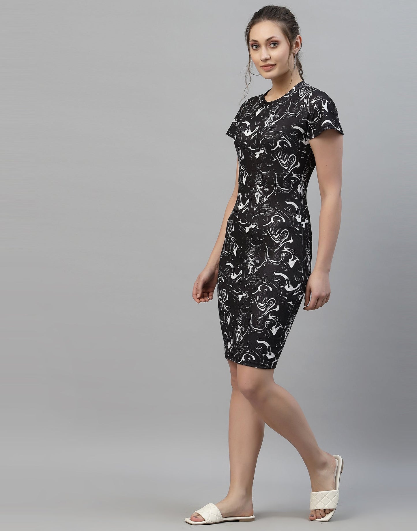 Black Printed Bodycon Dress