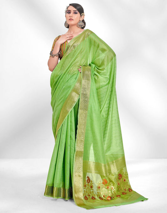 Parrot Green Cotton Saree