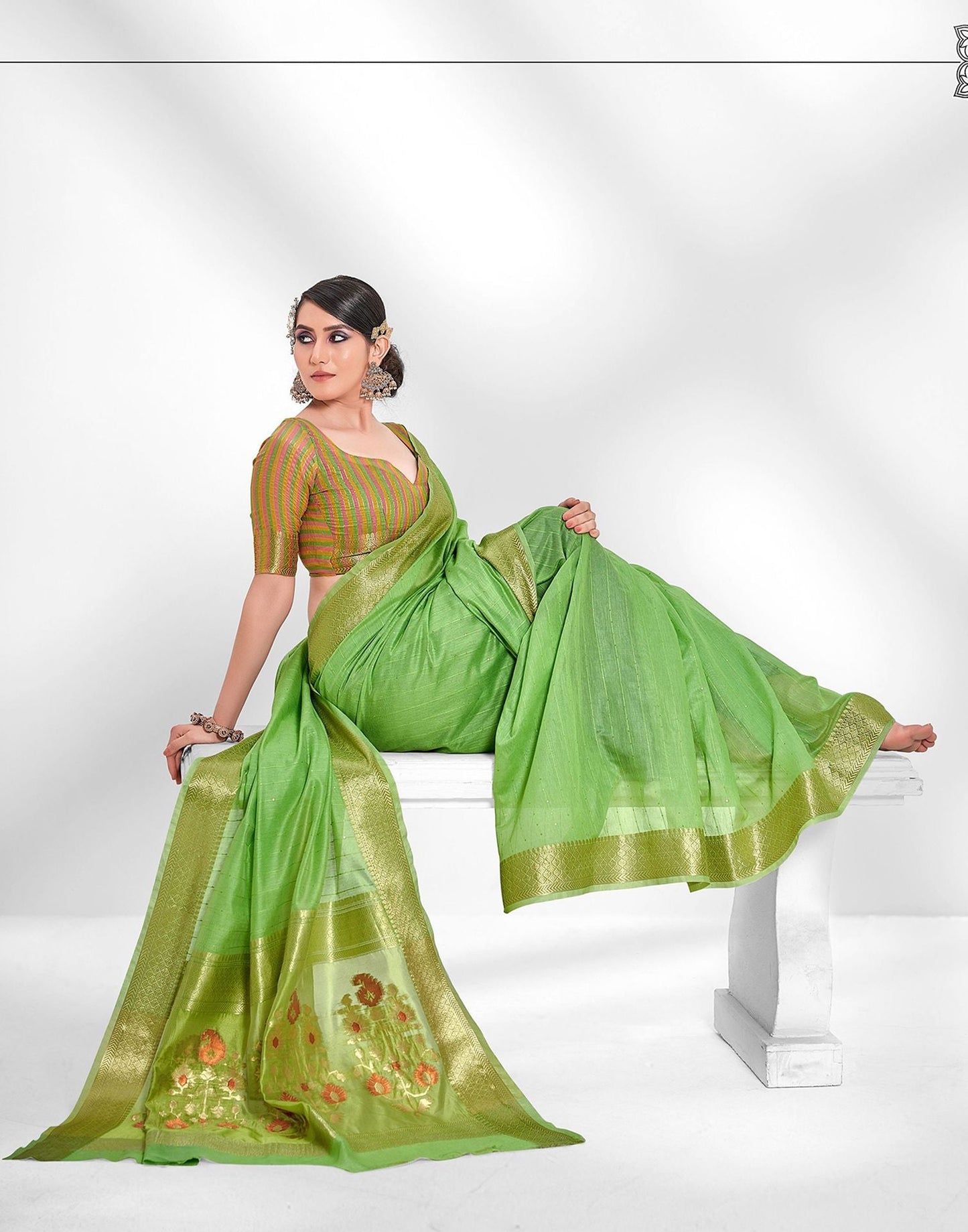 Parrot Green Cotton Saree