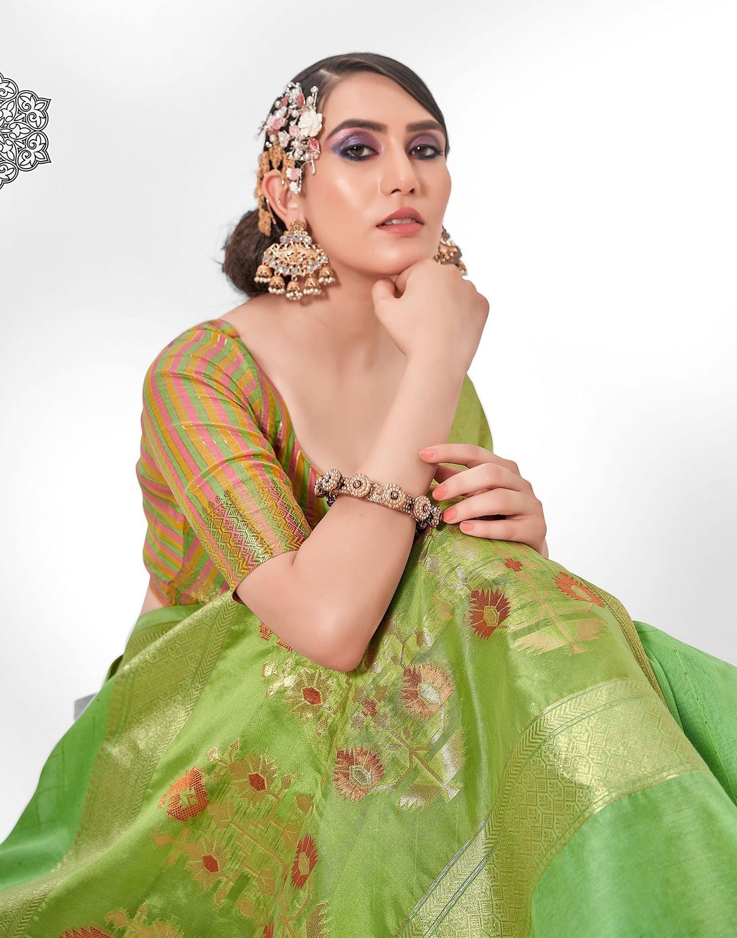 Parrot Green Cotton Saree