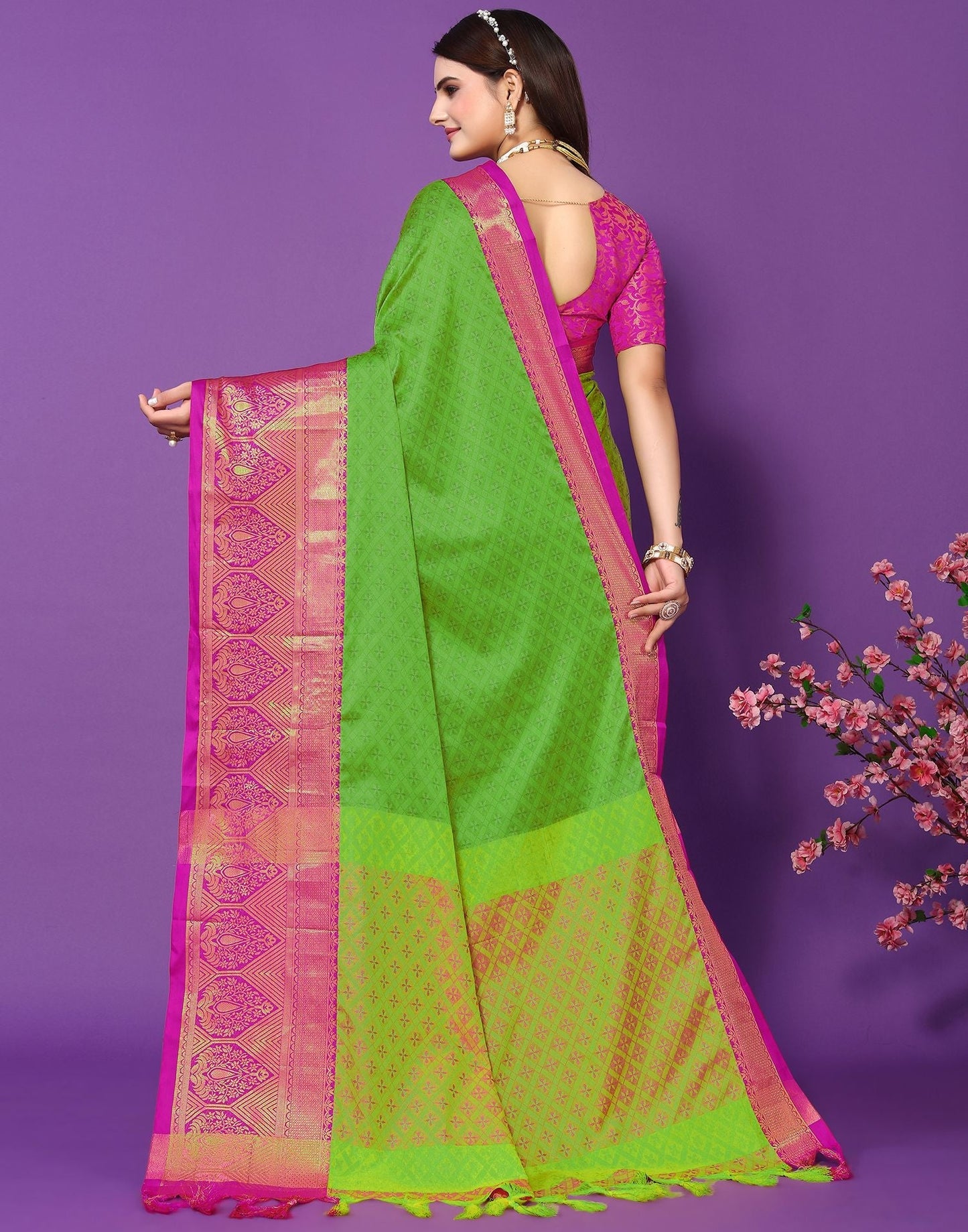 Parrot Green Cotton Saree