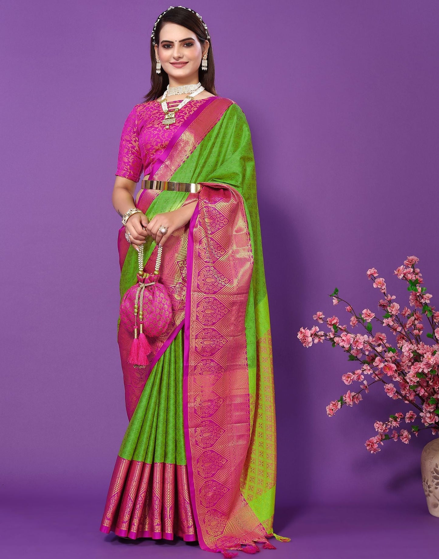 Parrot Green Cotton Saree