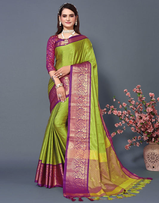 Parrot Green Cotton Saree