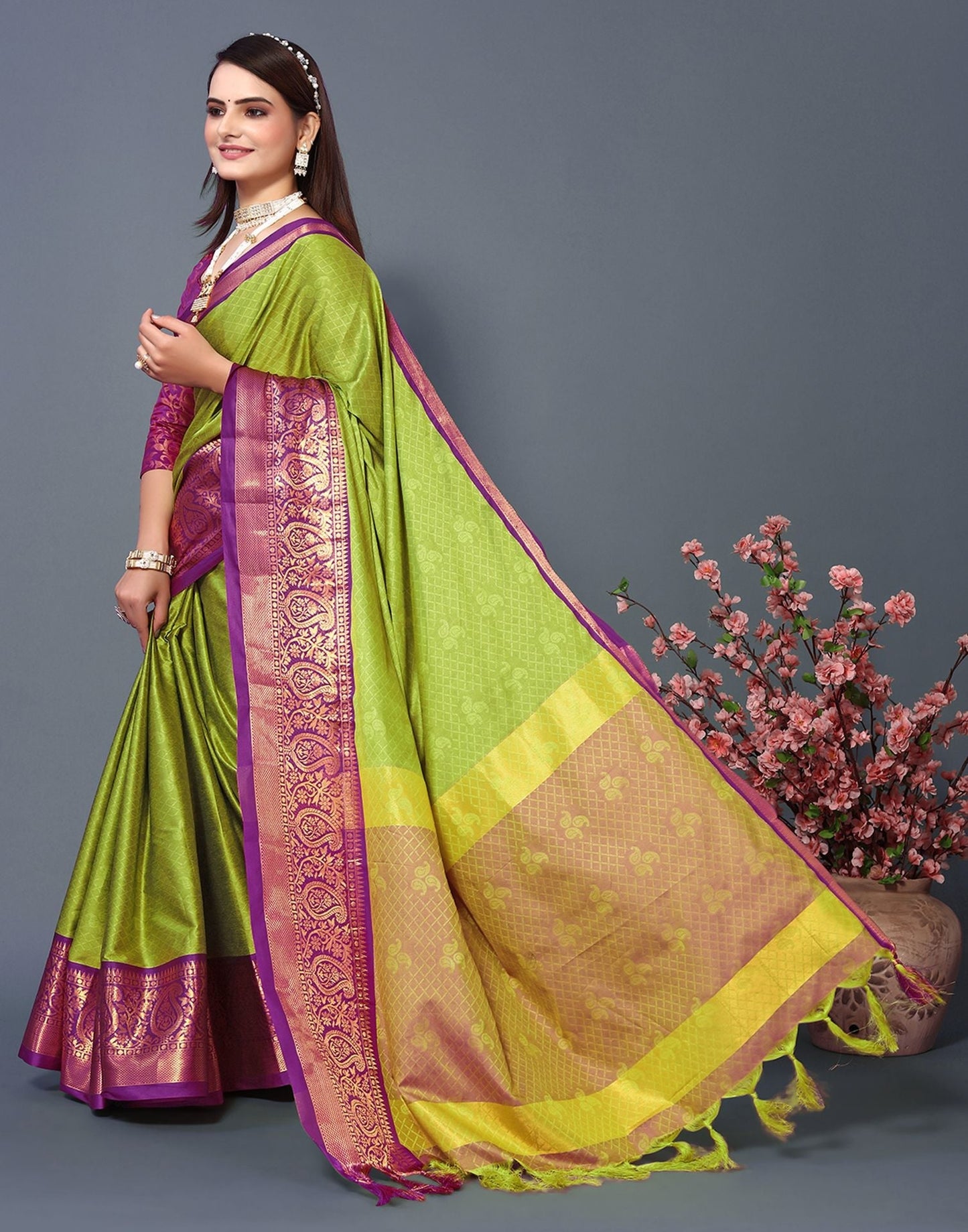 Parrot Green Cotton Saree