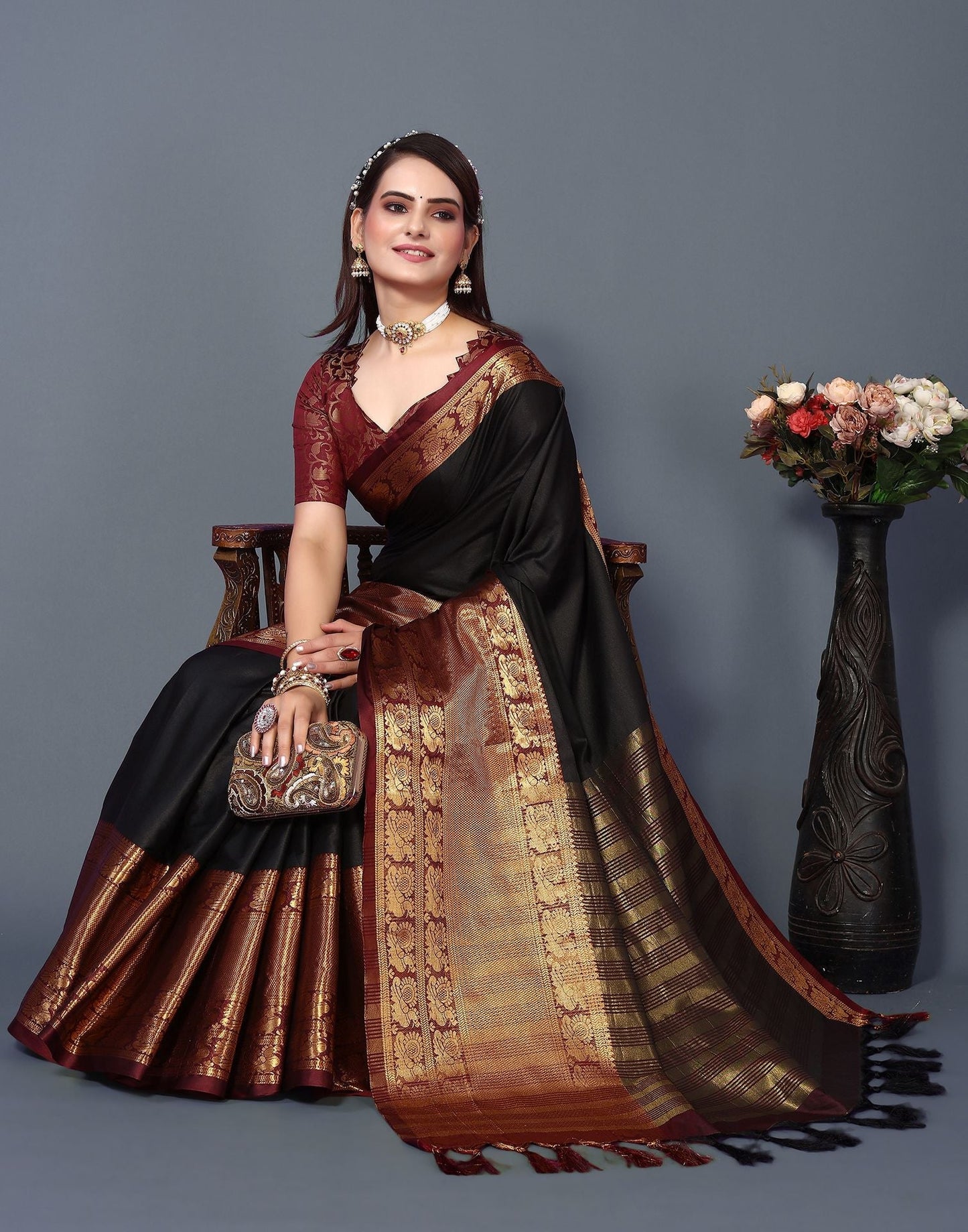 Black Cotton Saree