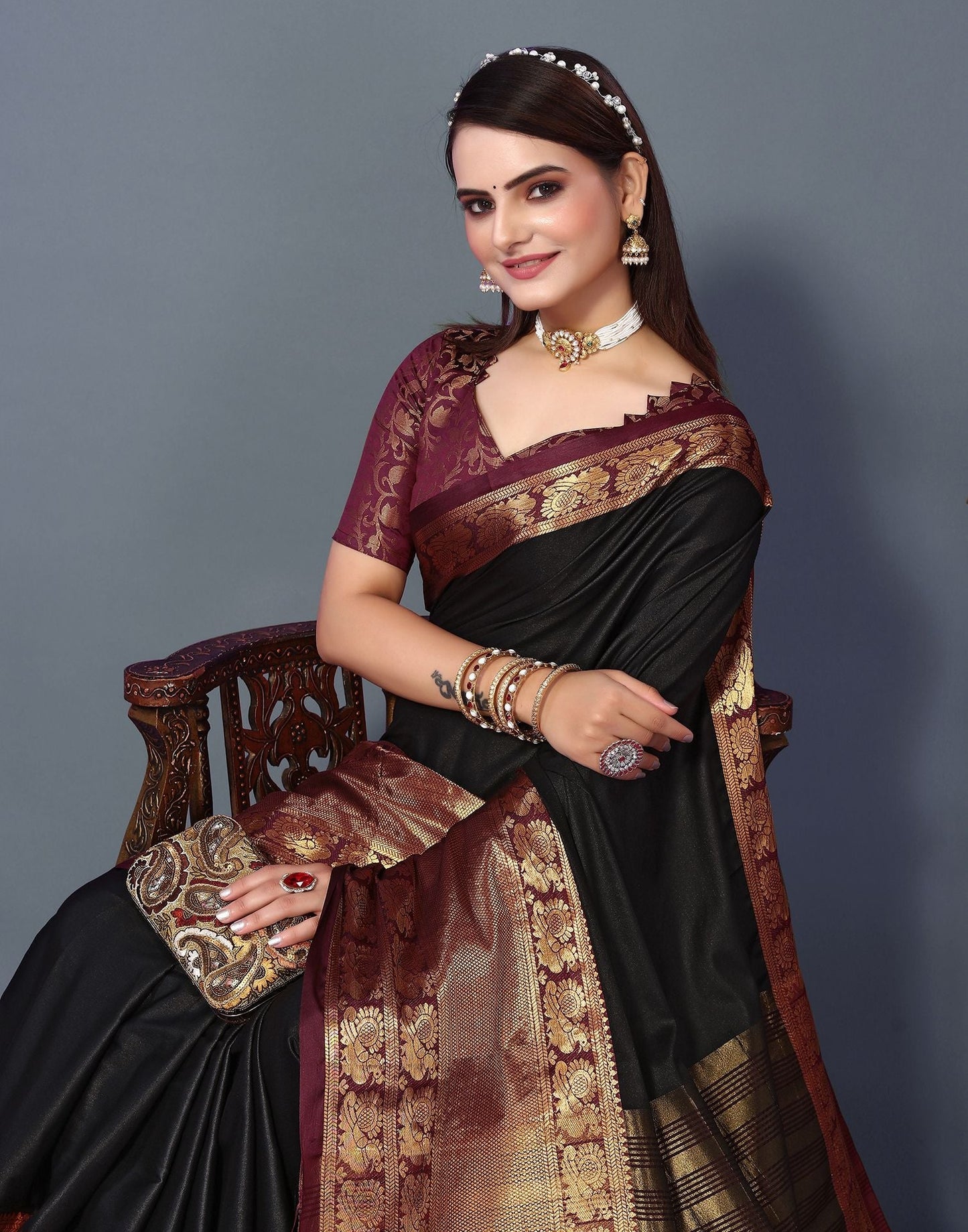 Black Cotton Saree