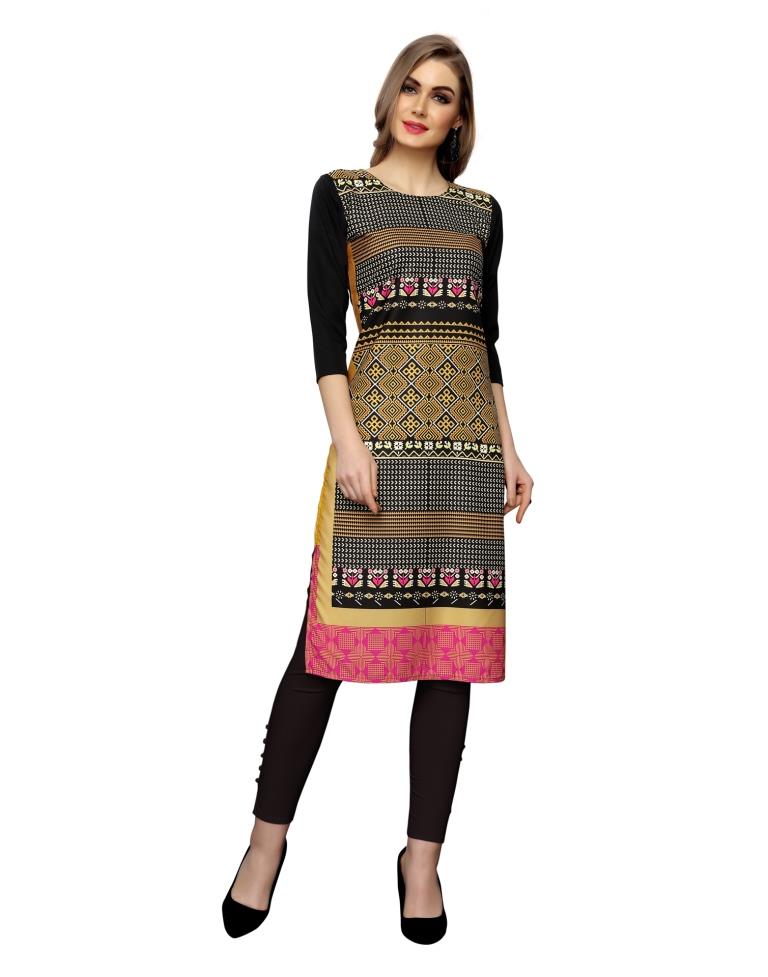 Black Printed Crepe Kurti