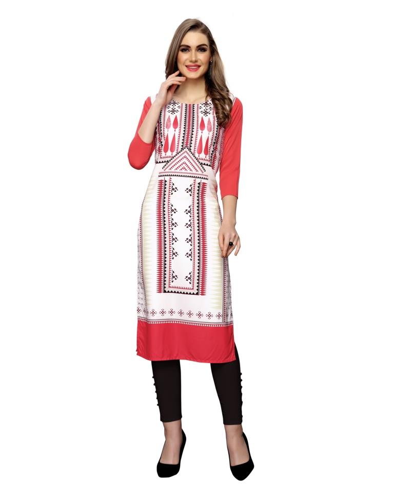 Off White Printed Crepe Kurti