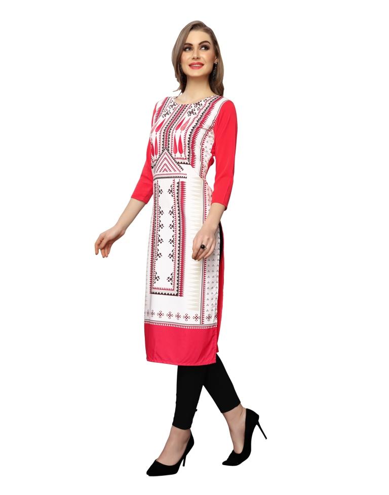 Off White Printed Crepe Kurti